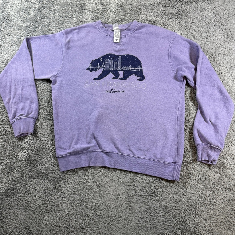 Ocean Beach Company San Francisco Bear Sweatshirt Large Purple Skyline Graphic